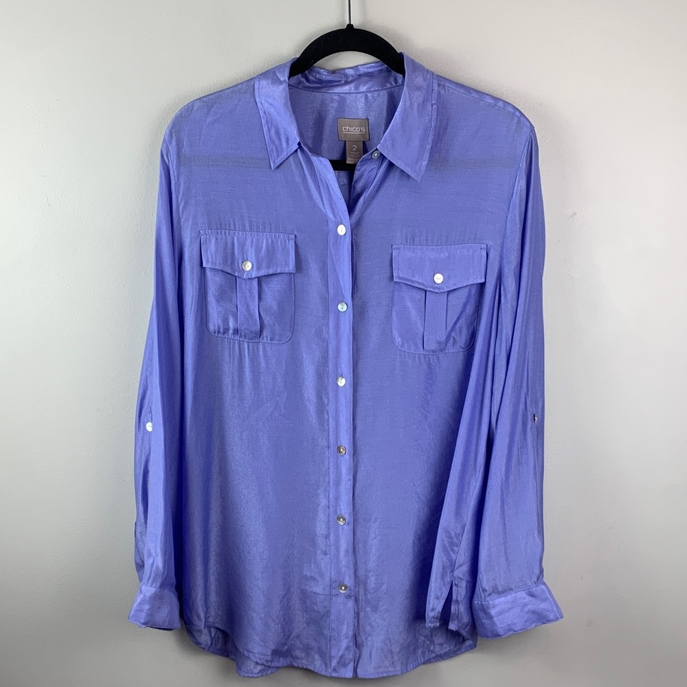 Chico’s Lavender Sandwash Satin Casual Button Down Shirt